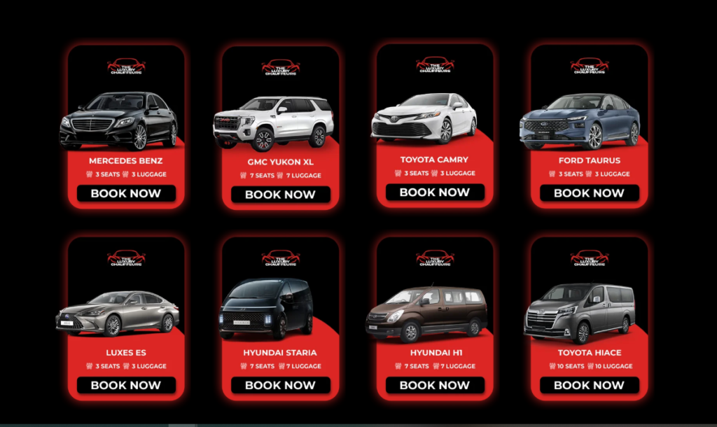 The Luxury Chauffeurs website vehicle section