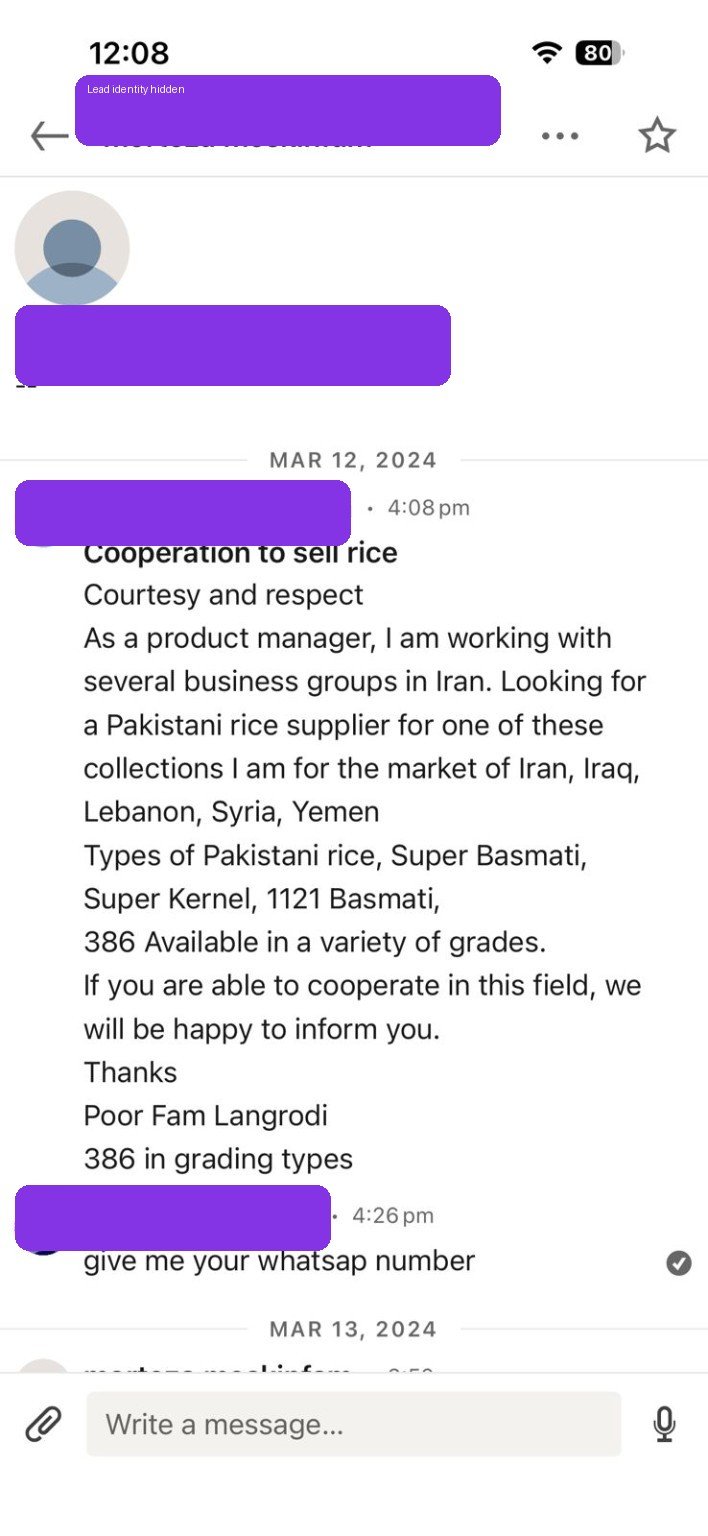 Anonymized LinkedIn supplier cooperation enquiry for several international markets