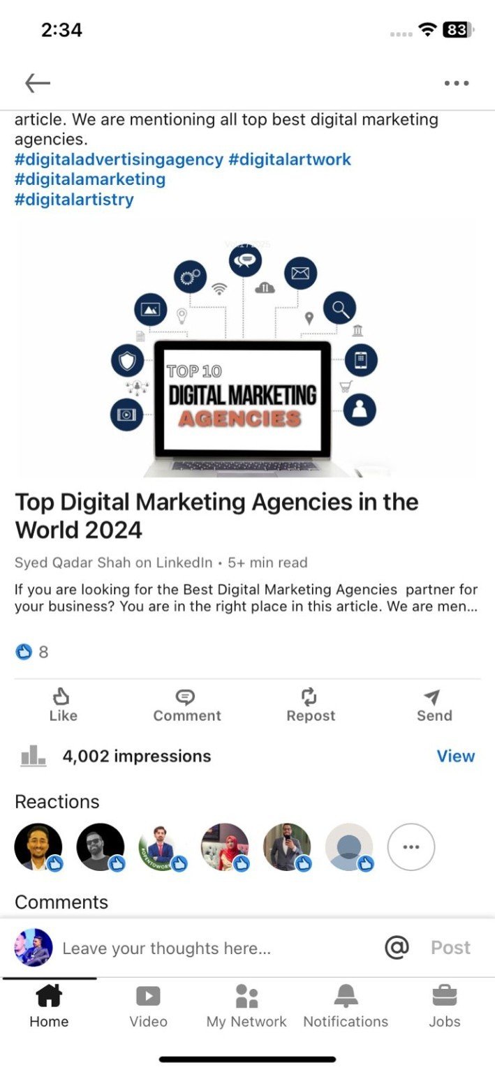 LinkedIn post analytics showing 4,002 impressions